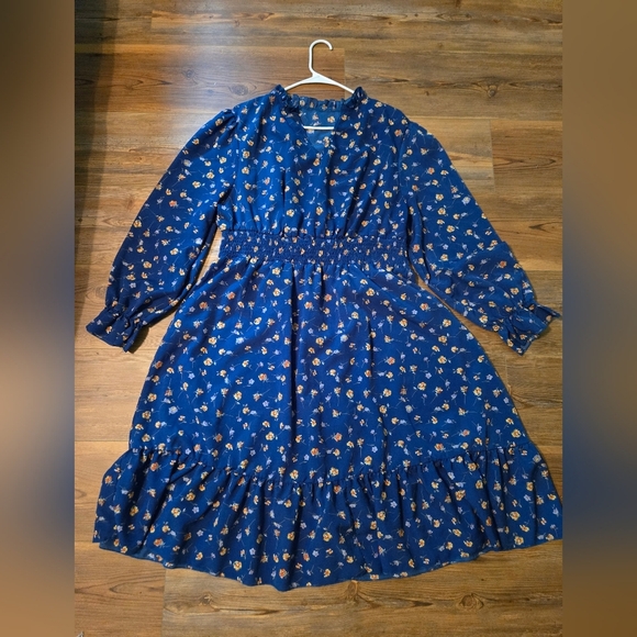 Floral Blue Long Sleeve Midi Maxi Dress - Picture 1 of 5